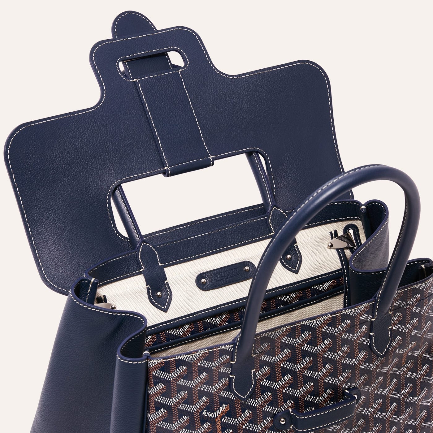 Goyard Saigon Tote Navy Blue Goyardine Canvas Palladium Hardware - Image 5